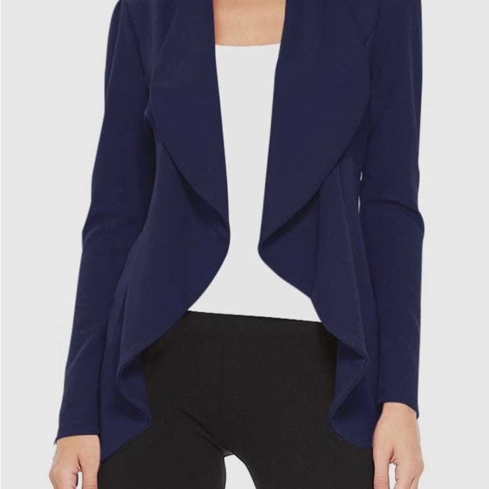 Vibrant  Navy Blue Peplum Blazer with Tailored Silhouette